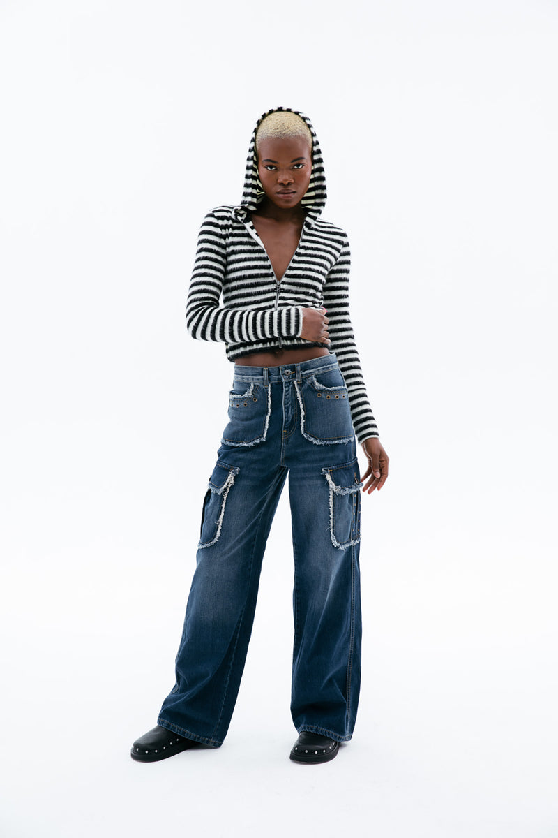 Indigo Wide-Leg Cargo Jeans - Buy Online Now! – Punkyfish