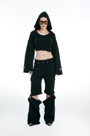 Punkyfish Cropped Sweatshirt With Hood Black