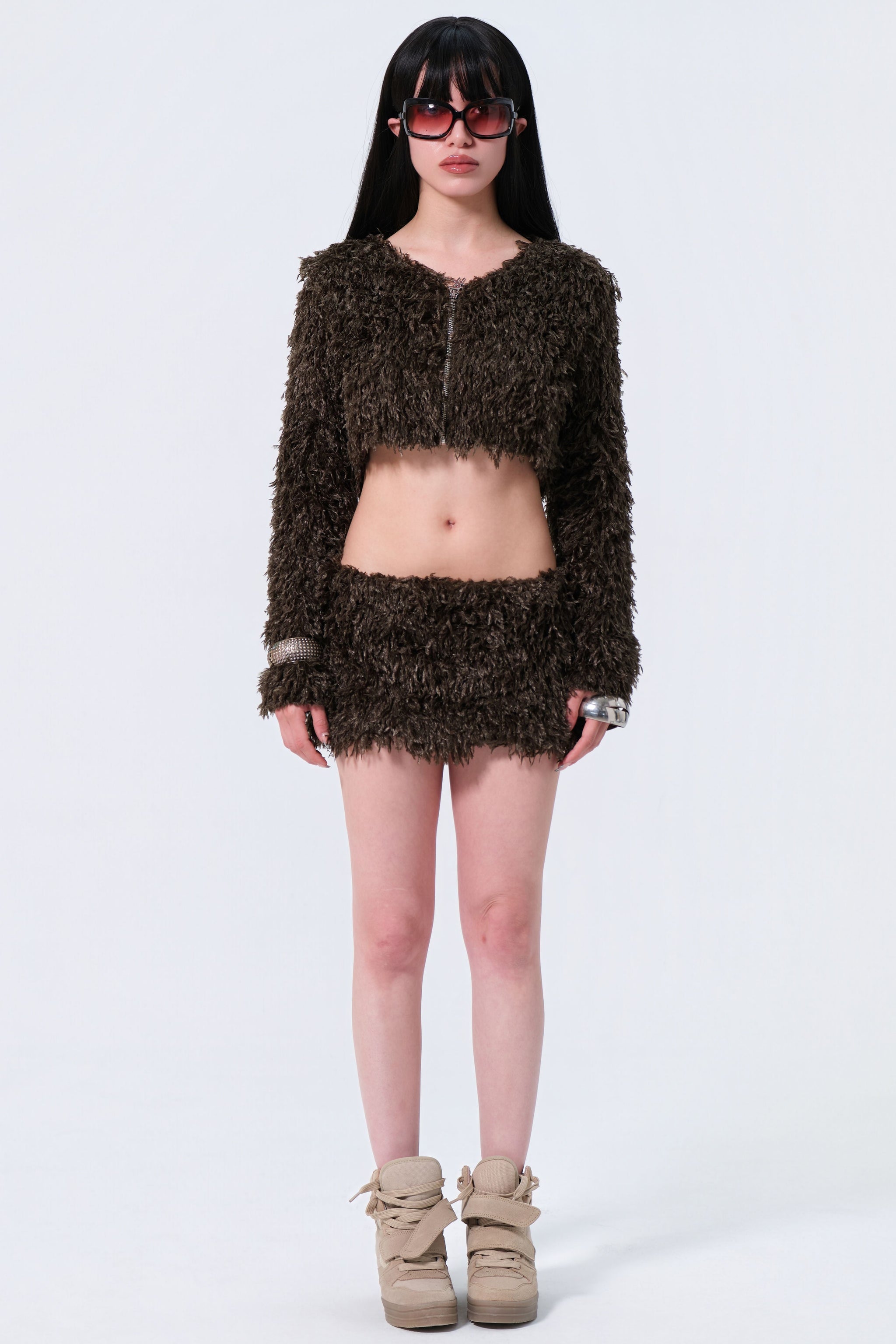 CLANE25AW FAKE FUR LOW WAIST MINI SKIRT Shaggy Riot Fluffy Mini 