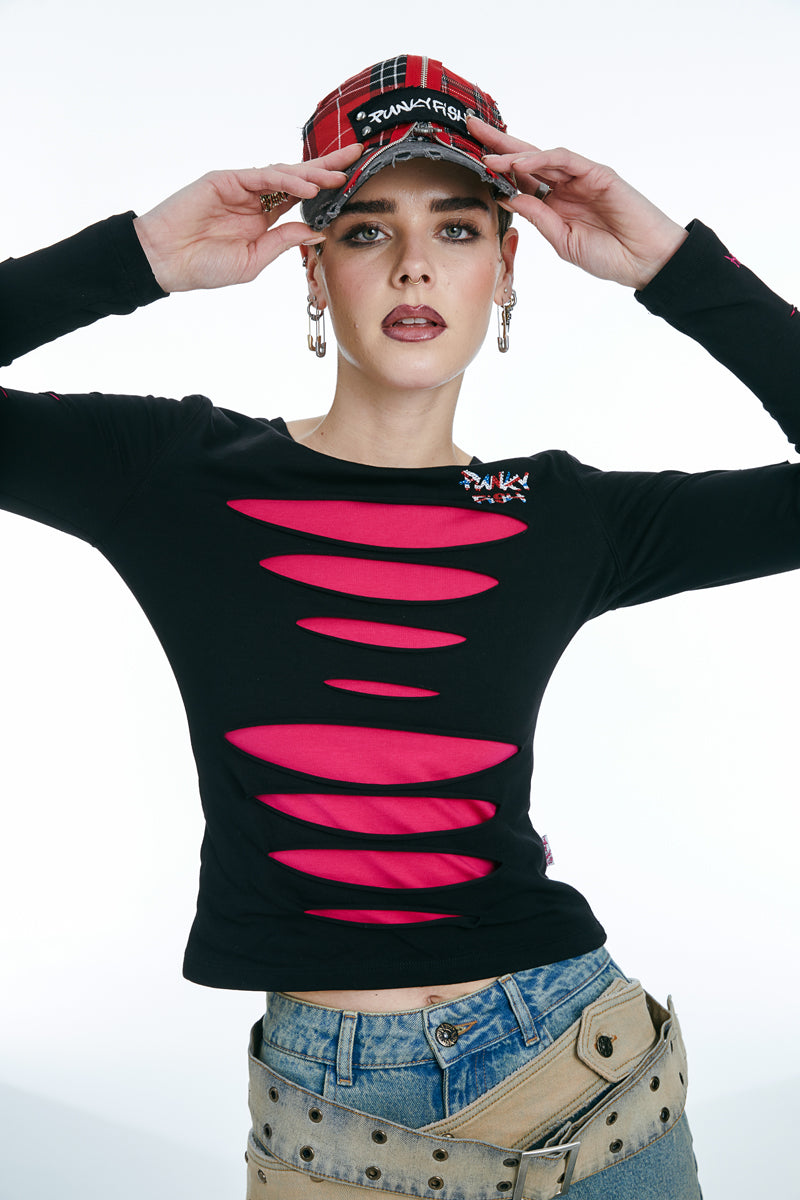 Punkyfish Pink Panel Long Sleeve Top