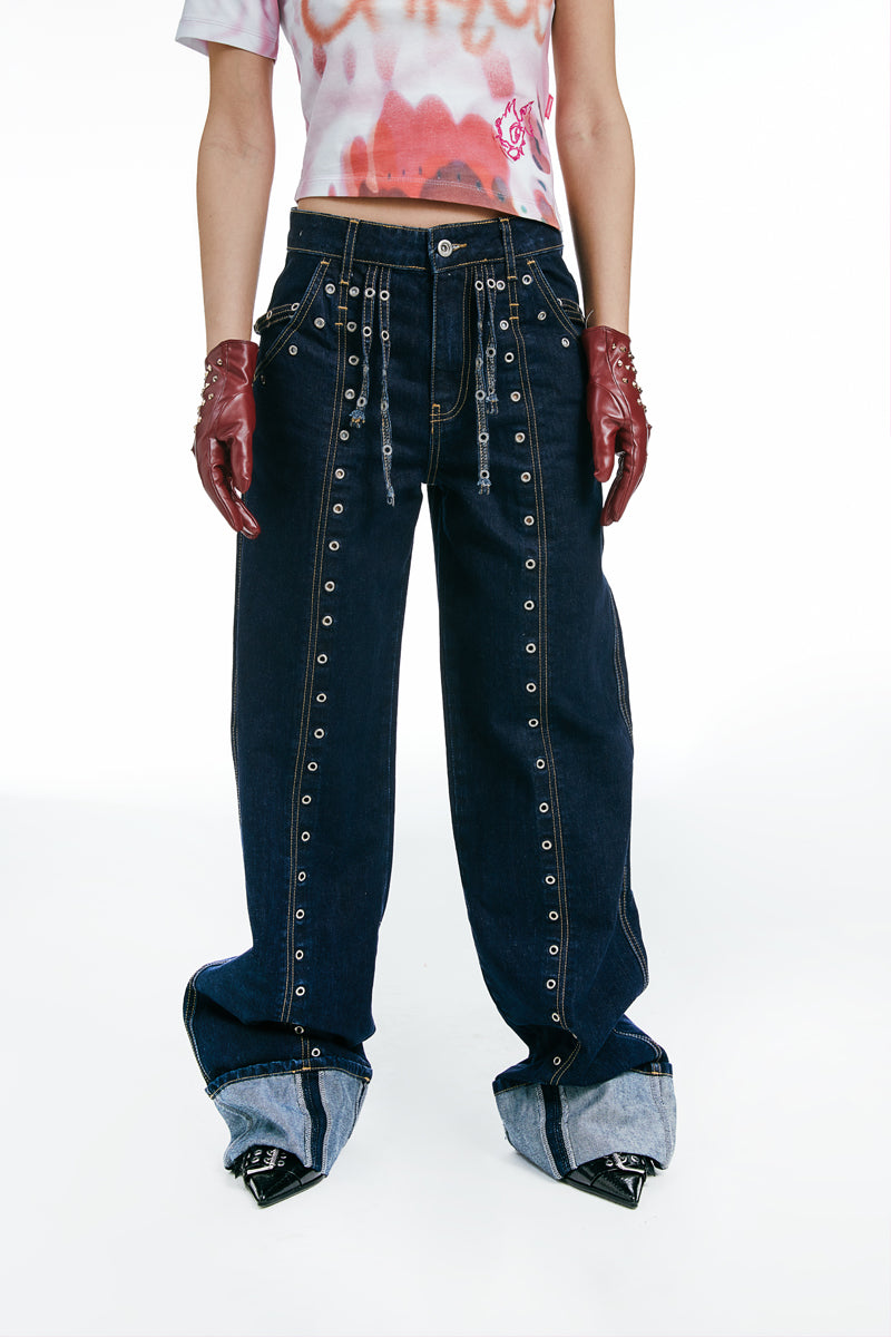 Mid-rise Cuffed Jeans Dark Blue
