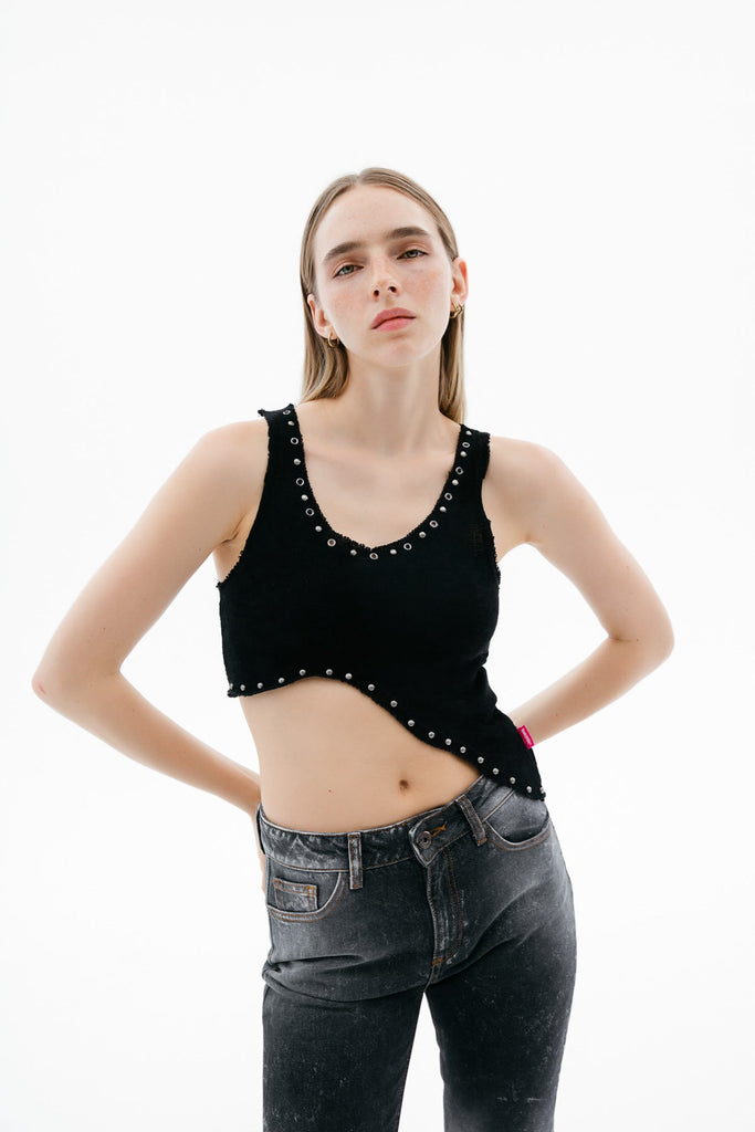 Asymmetric Black Crop Top Festival Outfits Punkyfish