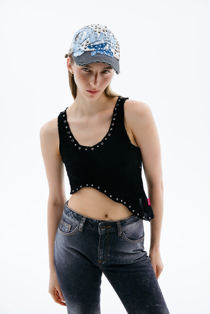 Asymmetric Black Crop Top Festival Outfits Punkyfish