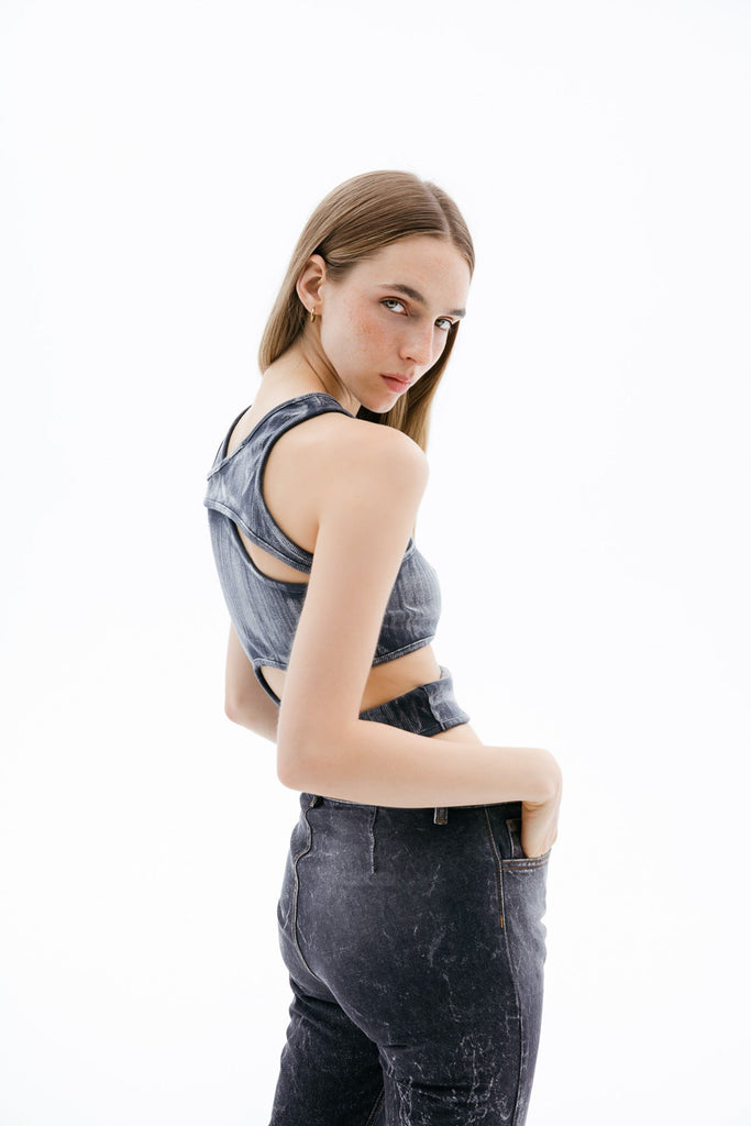 Asymmetric Grey Layered Crop Top Festival Outfits Punkyfish