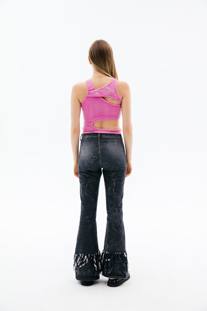 Asymmetric Pink Layered Crop Top Festival Outfits Punkyfish