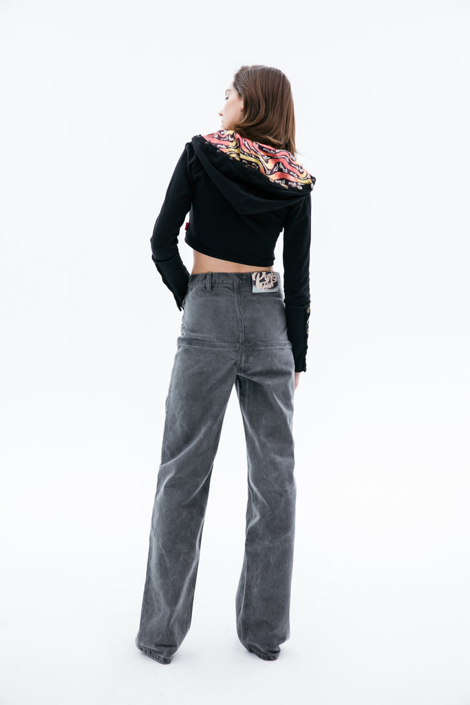 Grey Wide-Leg High-Rise Jeans