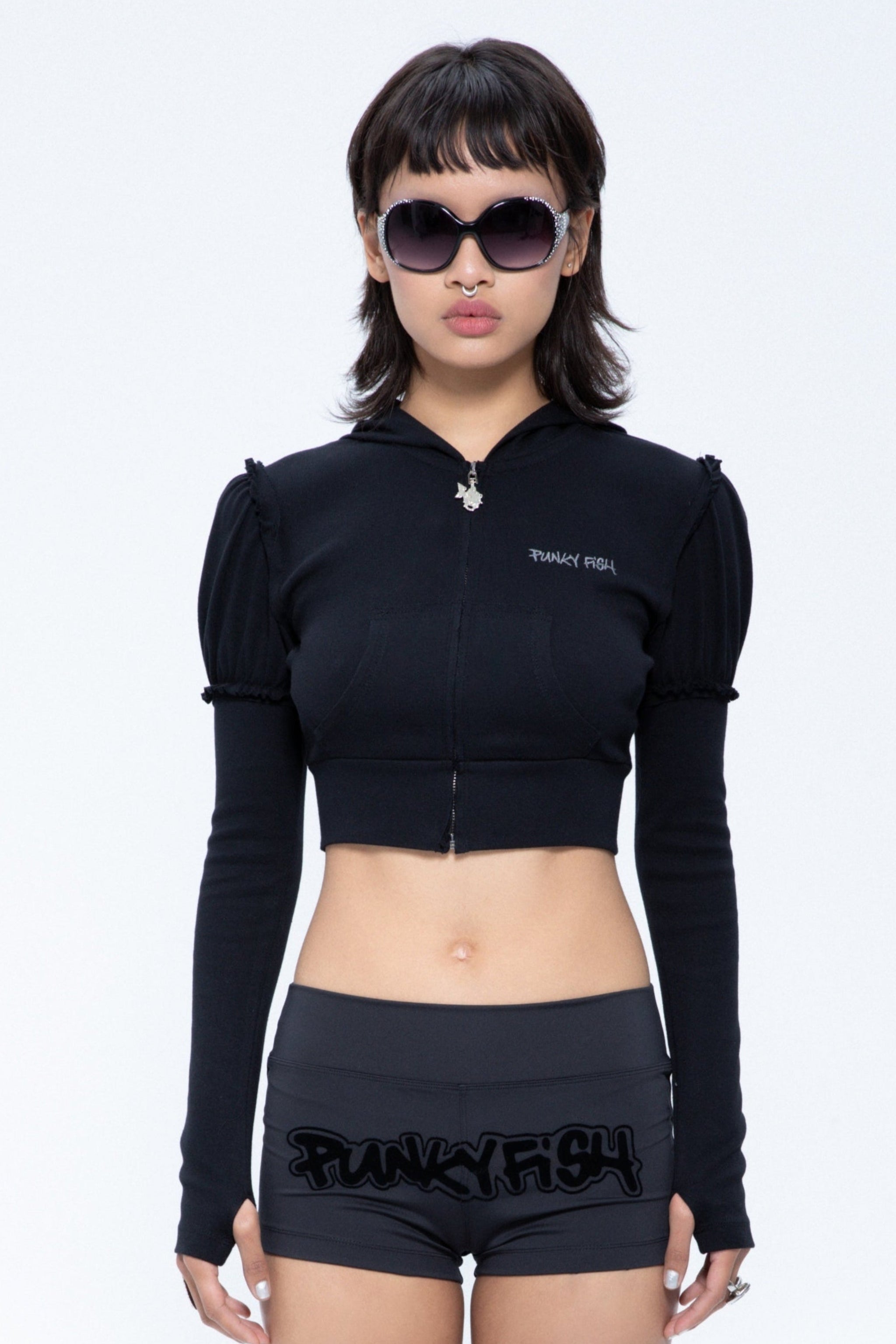 Punkyfish Winged Rebel Cropped Zip-Up Hoodie