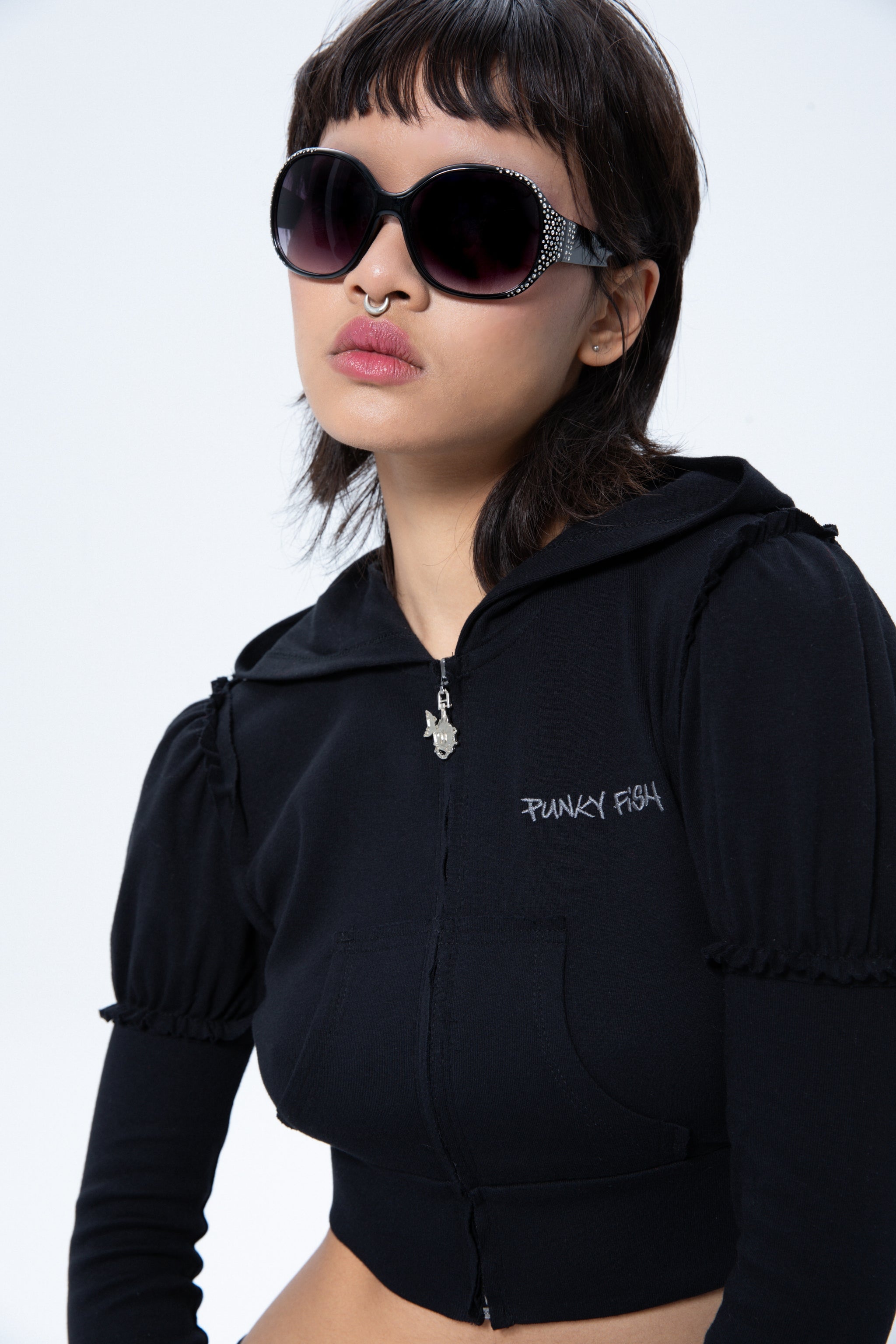 Punkyfish Winged Rebel Cropped Zip-Up Hoodie