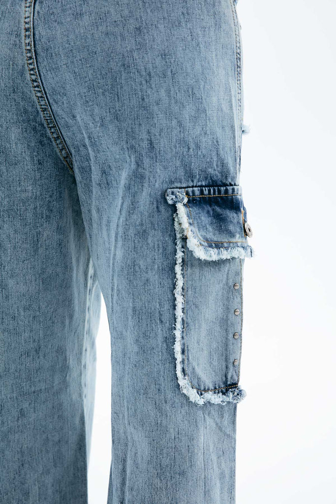 Ice Blue Wide-Leg Cargo Jeans