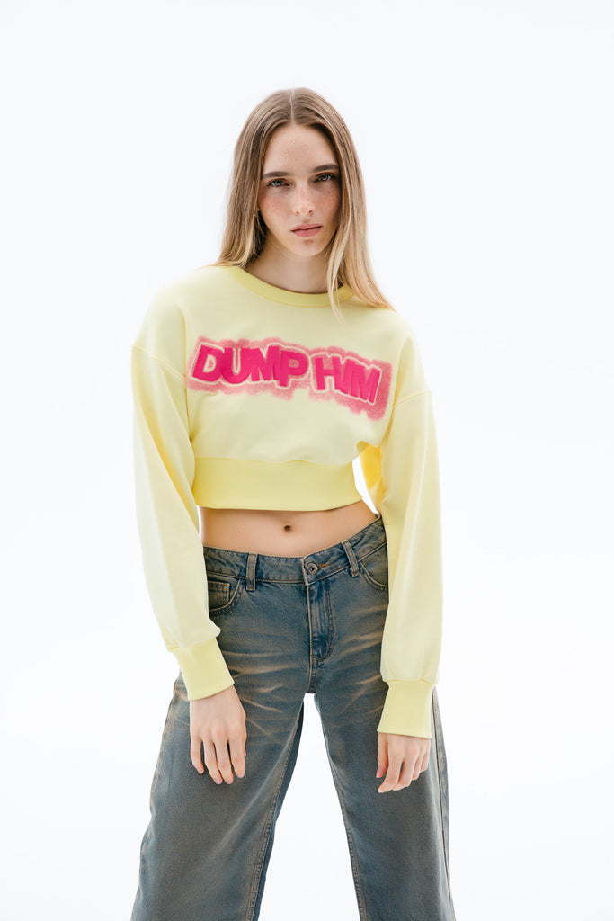 Punkyfish Cropped Sweatshirt Yellow Dump Him