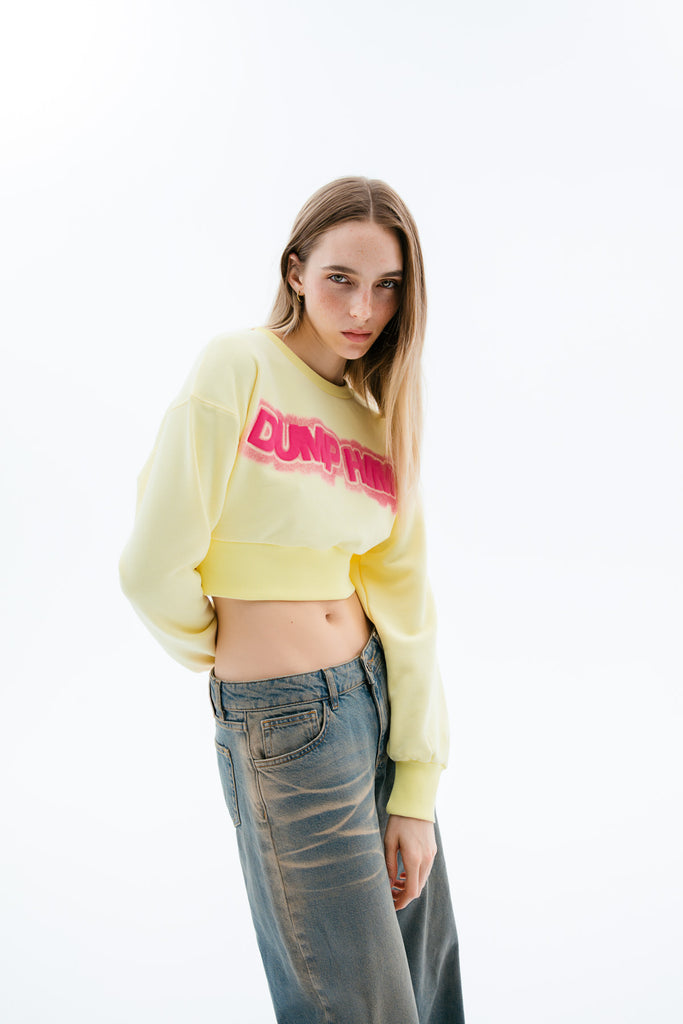 Punkyfish Cropped Sweatshirt Yellow Dump Him