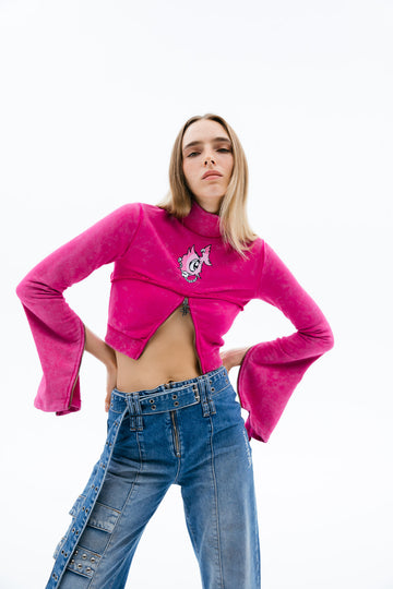 Zip Crop Sweatshirt Fuchsia Punkyfish Retro style