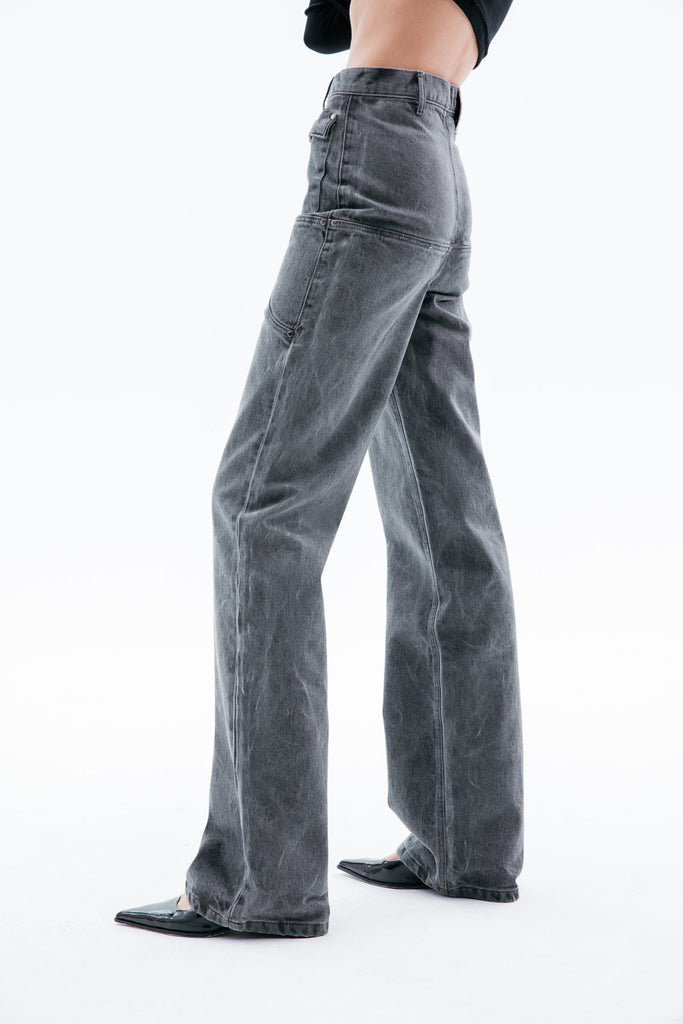 Grey Wide-Leg High-Rise Jeans