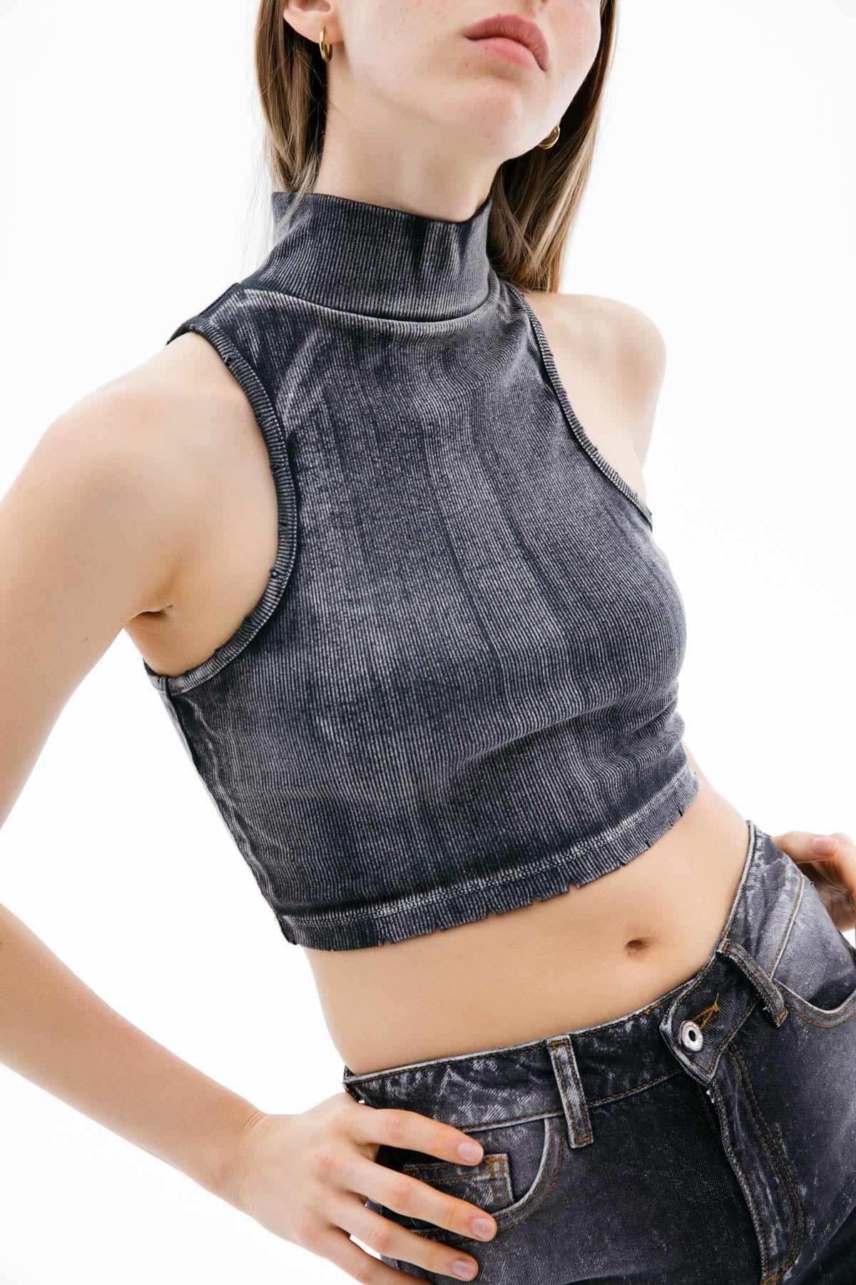 Grey Mock Neck Tank Top Punkyfish