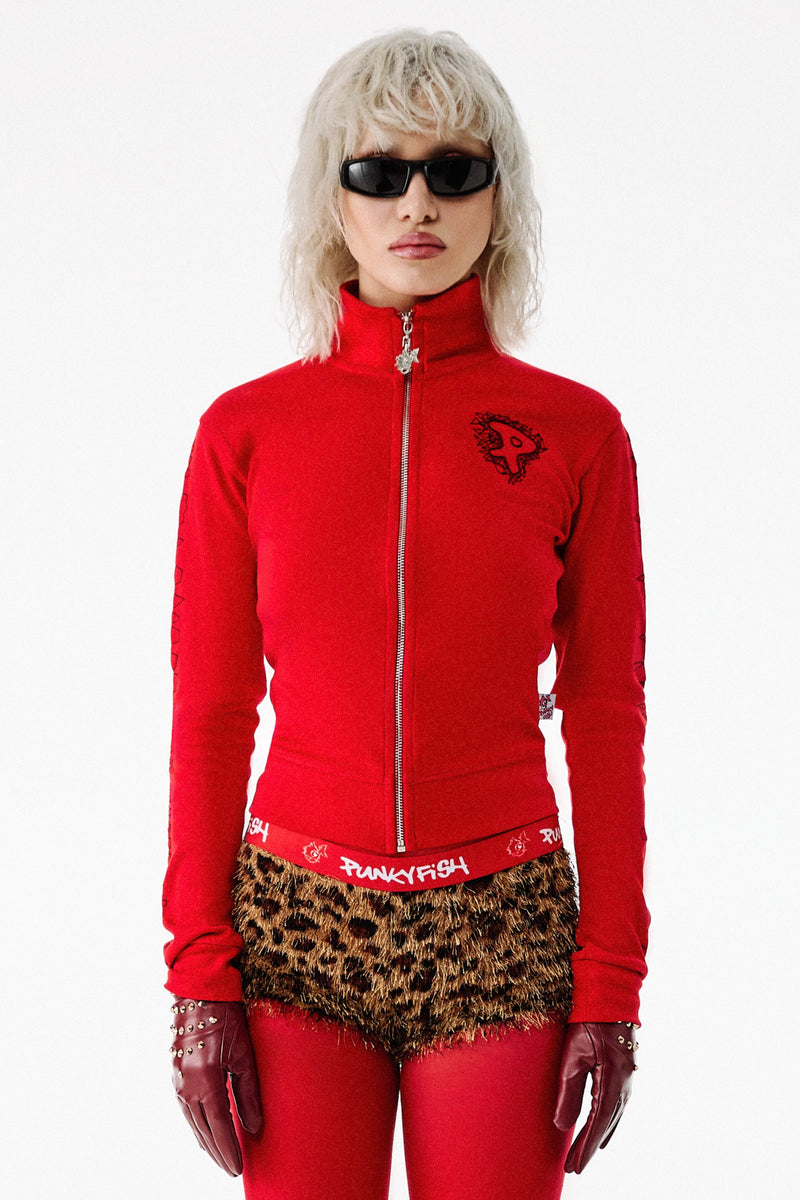 Punkyfish Red Anthem Zip-up Sweatshirt